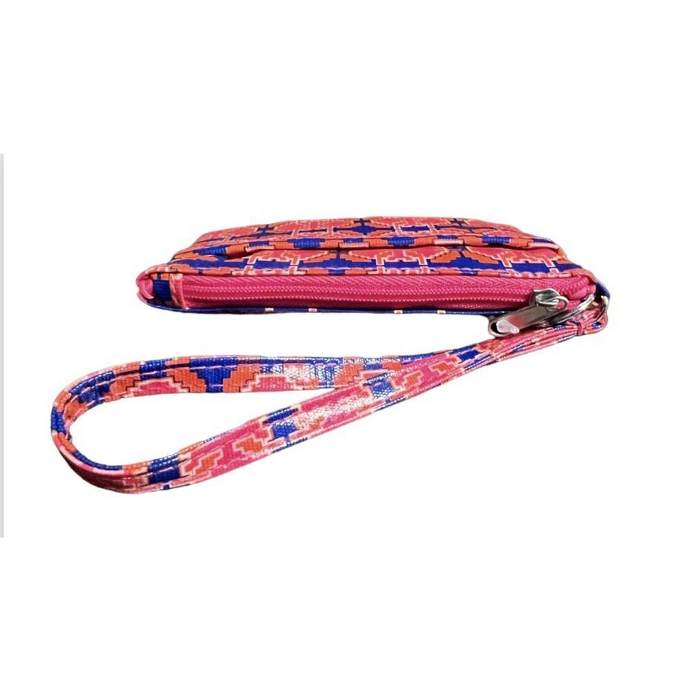 ID Wristlet Wallet Coin Zip Pink Blue Orange Coated Canvas by Neutrogena - Picture 3 of 3